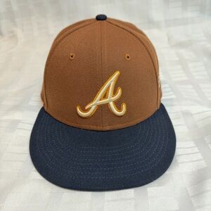 Atlanta Braves MLB Tiramisu Navy Blue Brim 59FIFTY Fitted Cap Hat Size 7 3/8